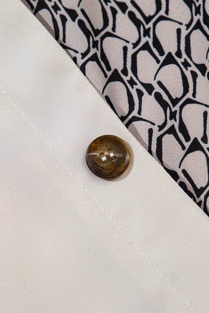 Oatmeal Contrast Geometric Print Patchwork V Neck Short Sleeve Plus Size Top