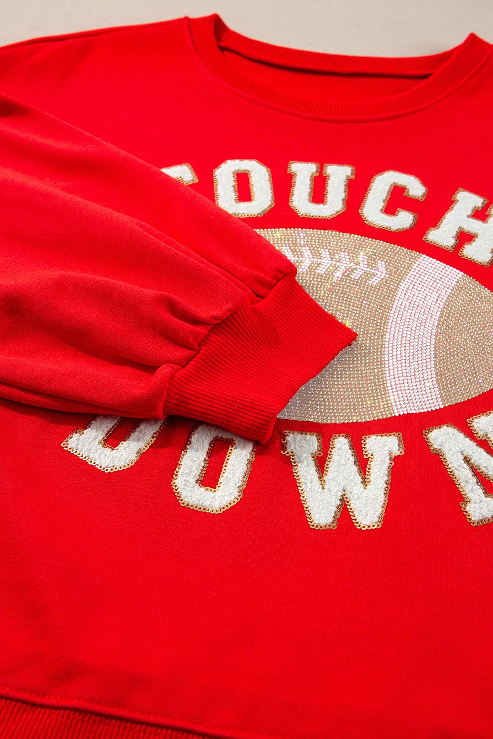 Fiery Red TOUCH DOWN Football Graphic Pullover Sweatshirt - Chic Meadow Boutique 