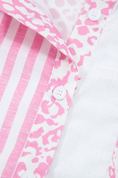 Pink Leopard Striped Western Casual Shirt