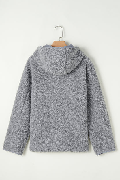 Medium Grey Fleece Zip Up Drawstring Hooded Pocketed Jacket