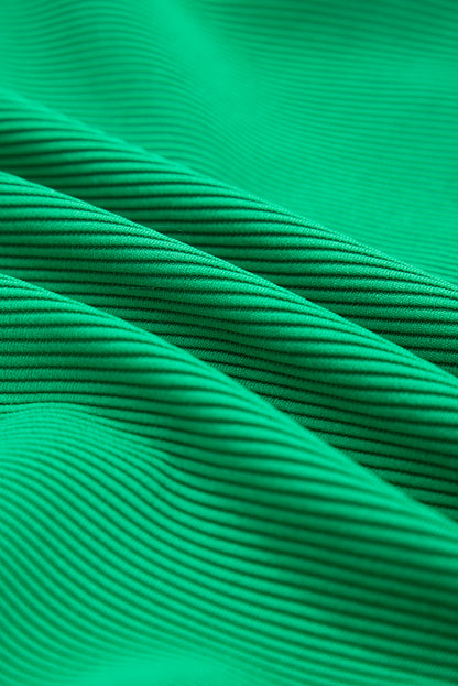 Bright Green Textured Short Sleeve Half Zip Drawstring Waist Romper