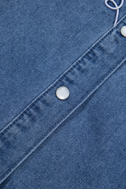 Dusk Blue Western Embroidered Collar Long Sleeve Denim Shirt