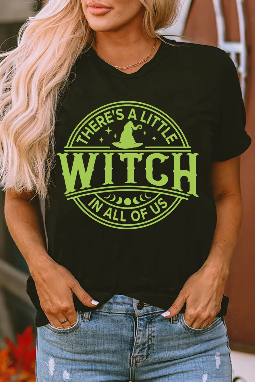 Black WITCH Crew Neck Halloween Graphic T Shirt - Chic Meadow Boutique 