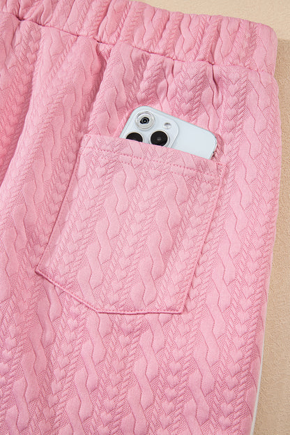 Pink Contrast Trim Textured Crewneck Tee and Pocketed Skirt Set