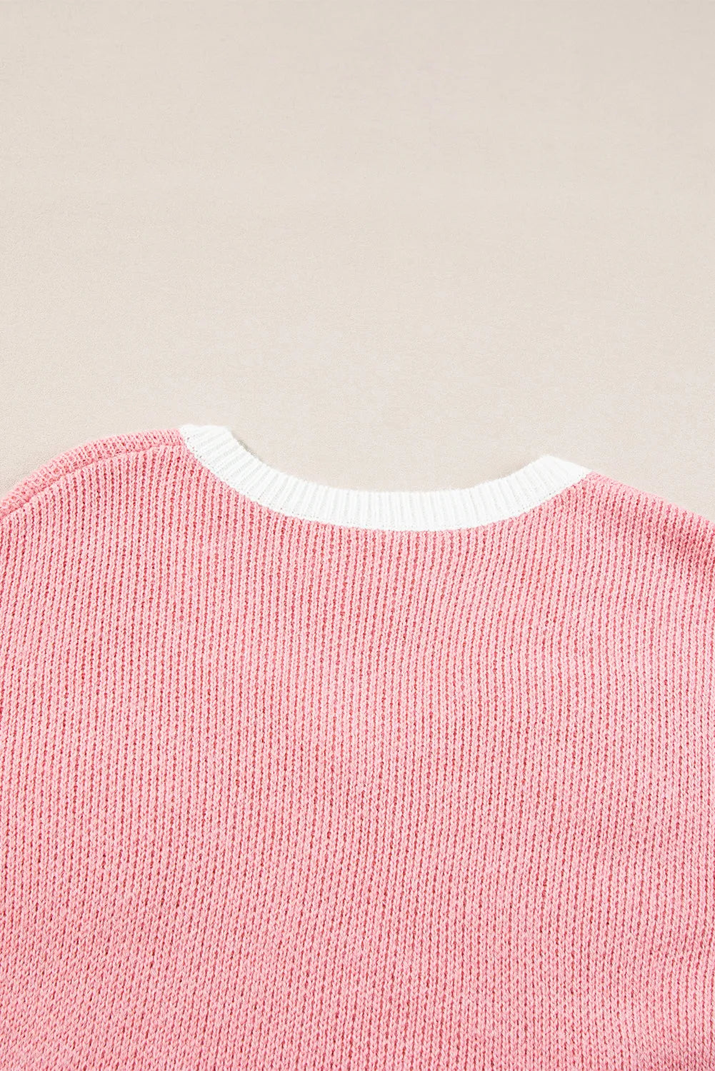 Pink Flower V Neck Dropped Shoulder Sweater - Chic Meadow Boutique 