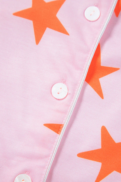 Pink Stars Short Sleeve Shirt and Shorts Bamboo Pajama Set