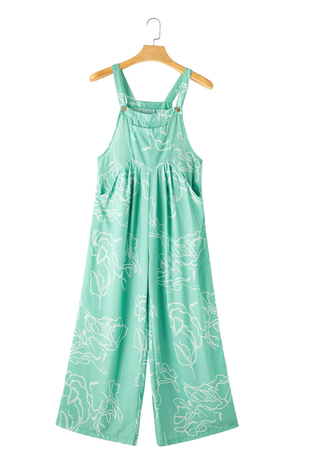 Moonlight Jade Printed Bib Wide Leg Overalls - Chic Meadow Boutique 