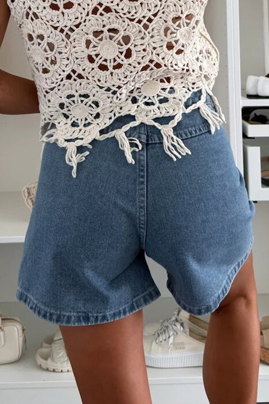 Dusk Blue Flap Pockets Denim Shorts