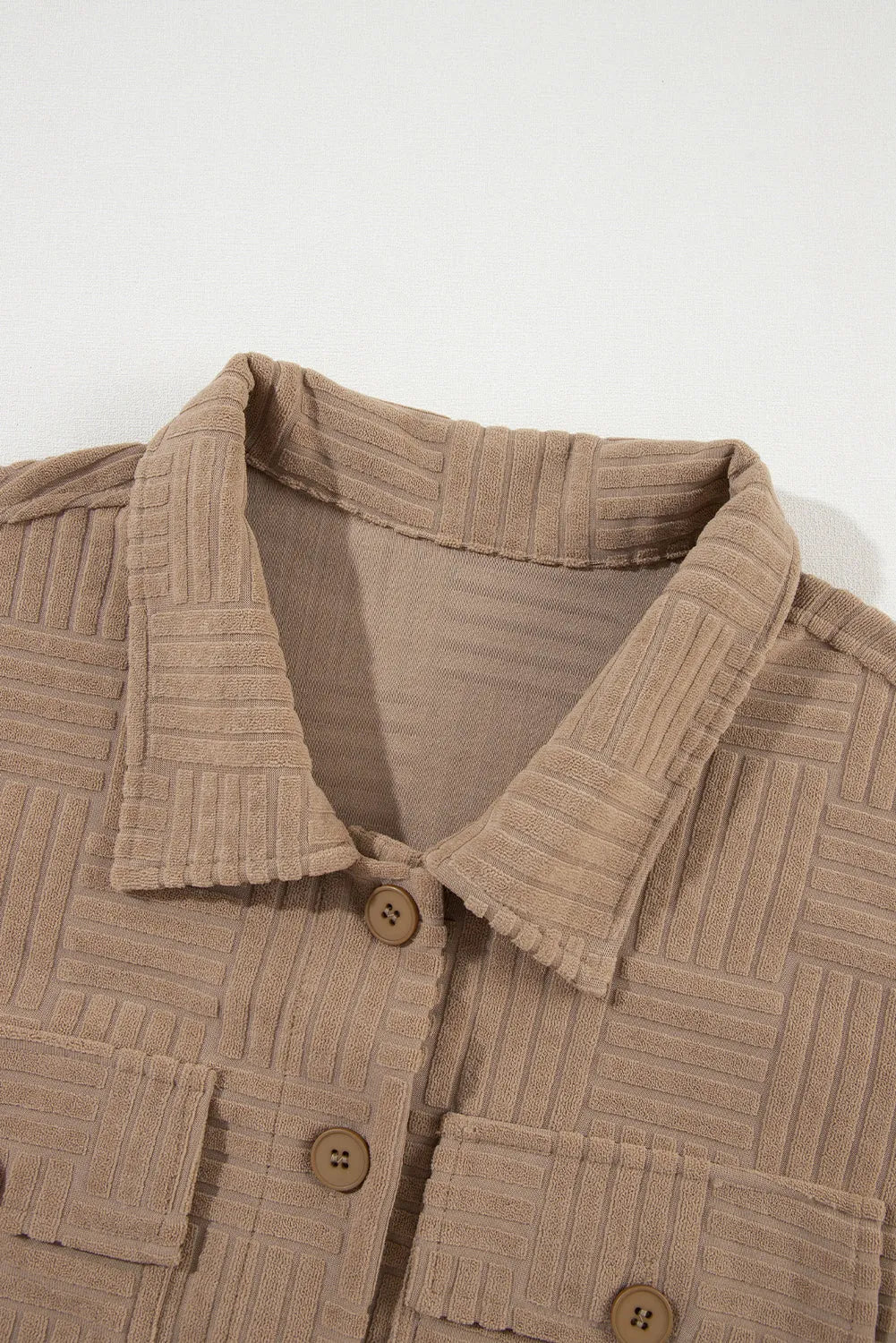 Dark Khaki Textured Chest Pocket Button-up Shacket - Chic Meadow Boutique 