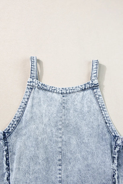 Beau Blue Light Wash Frayed Exposed Seam Wide Leg Denim Overall - Chic Meadow Boutique 