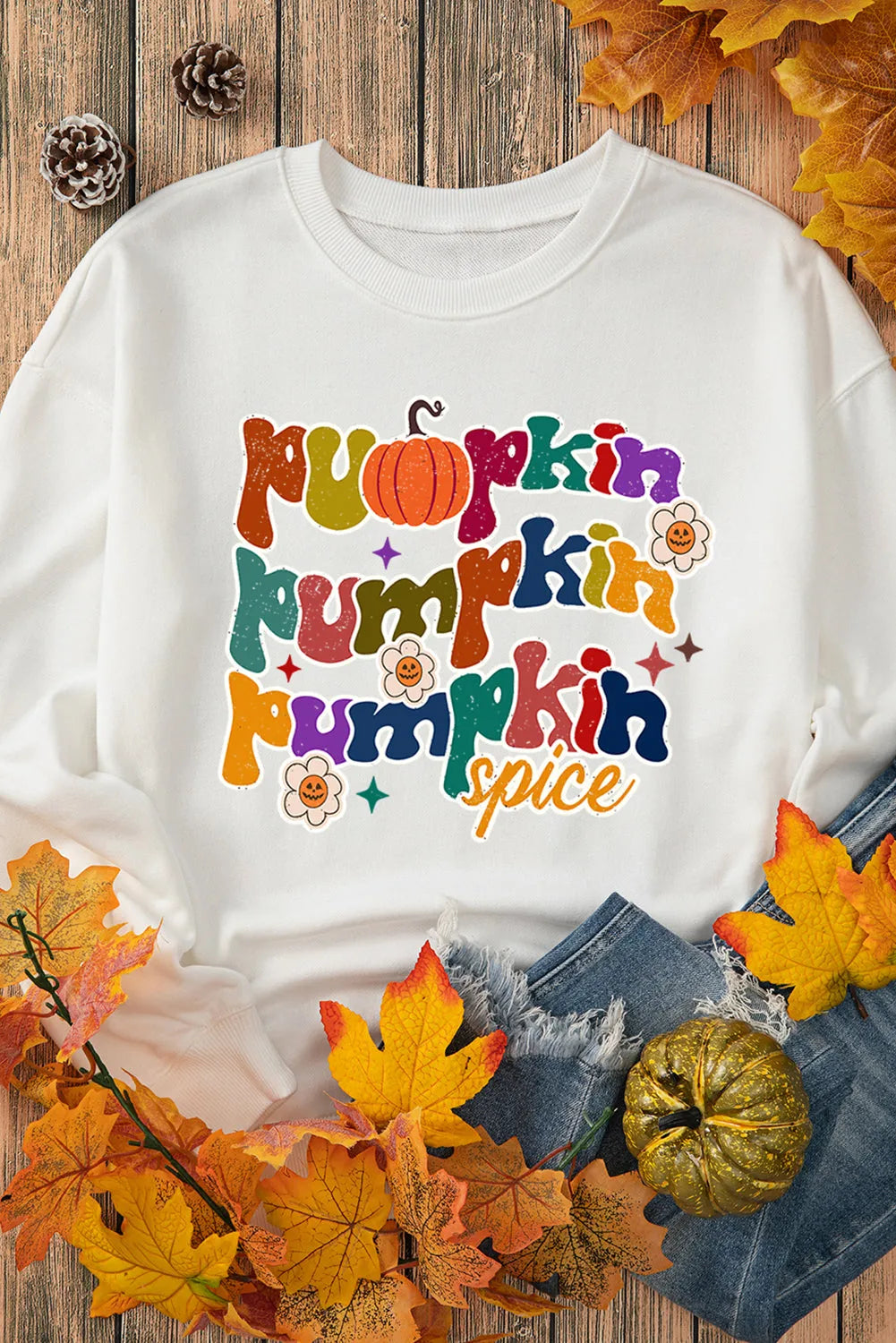 Beige Cute Pumpkin Spice Graphic Thanksgiving Sweatshirt - Chic Meadow Boutique 