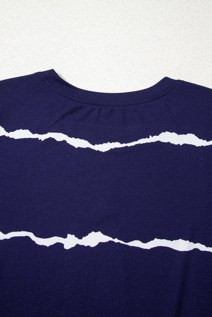 Blue Tie-dye Stripe Casual T-Shirt