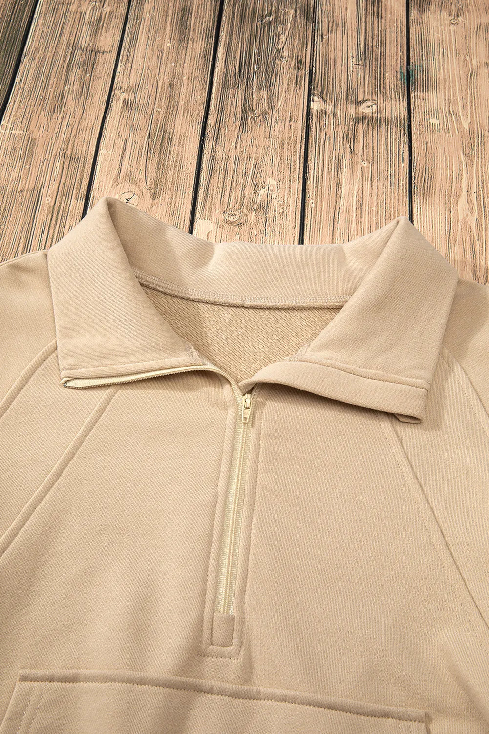 Parchment Quarter Zip Stand Neck Kangaroo Pocket Sweatshirt - Chic Meadow Boutique 