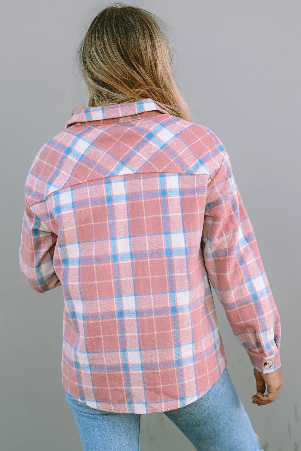 Pink Plaid Flap Pocket Flannel Shacket - Chic Meadow Boutique 