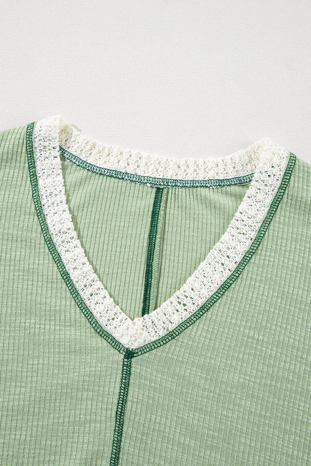 Grass Green Crochet Detail Exposed Seam High Low Loose Top - Chic Meadow Boutique 