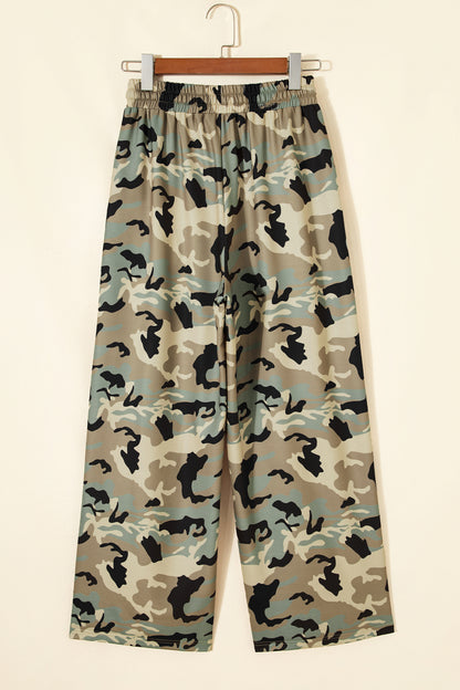 Multicolour Camouflage Print Street Fashion Drawstring Shift Pants