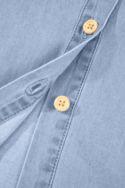 Myosotis Denim Pleated Slim Waist Short Sleeve Shirt Dress