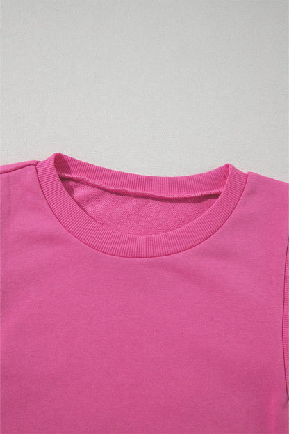 Bright Pink Textured Patchwork Round Neck Sweatshirt - Chic Meadow Boutique 