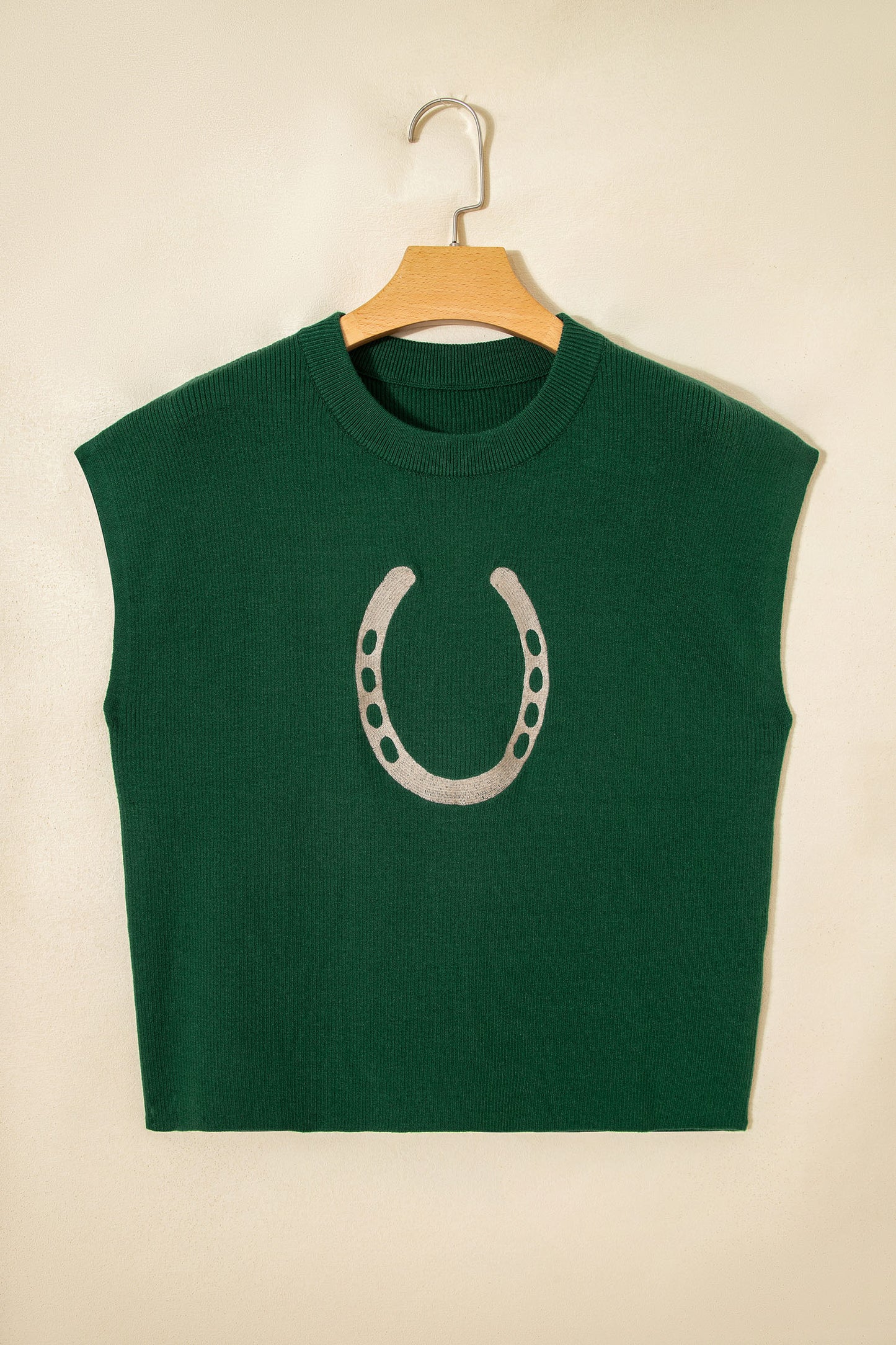 Blackish Green Horseshoe Graphic Western Short Sleeve Sweater