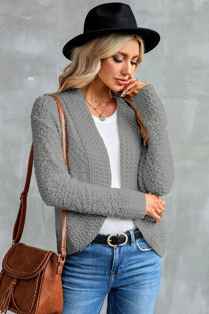 Gray Popcorn Knit Open Front Cardigan - Chic Meadow Boutique 