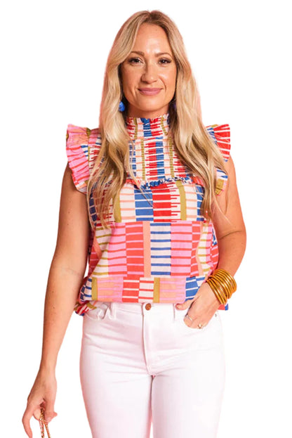 Multicolour Striped High Neck Flutter Tank Top - Chic Meadow Boutique 