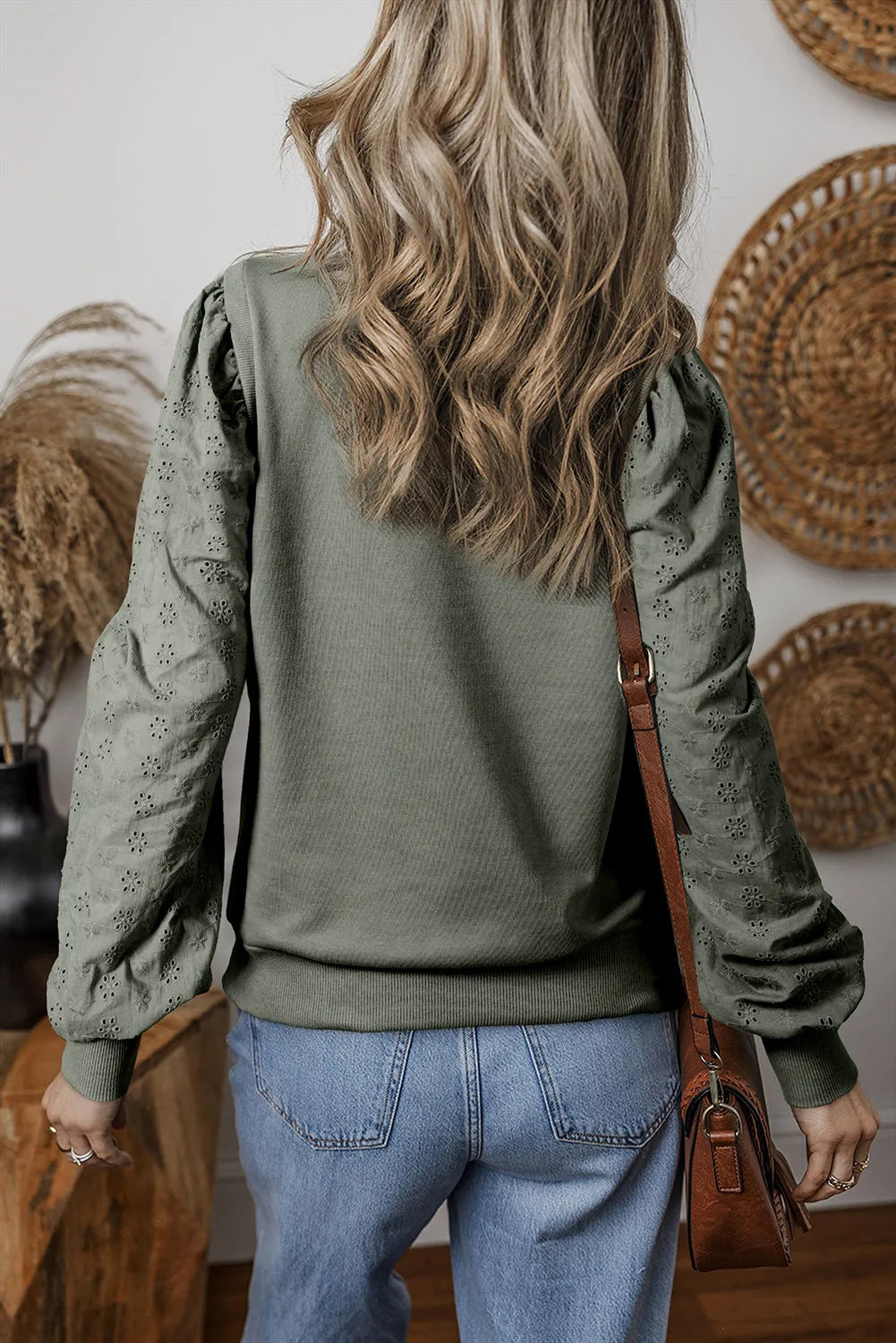 Casual Textured Patchwork Round Neck Sweatshirt - Chic Meadow Boutique 