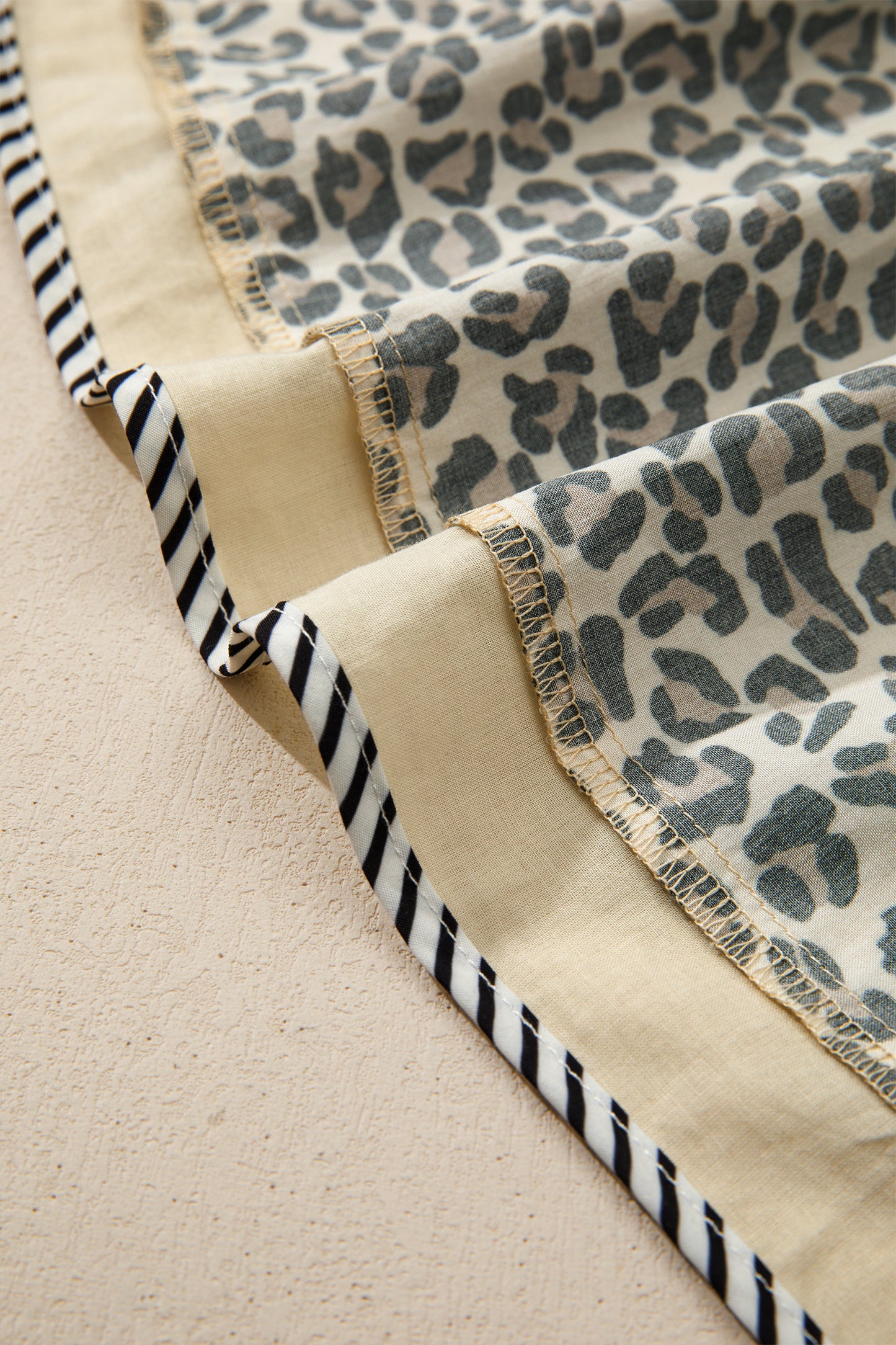 Black Leopard Print Striped Color Block Trim V Neck Bracelet Sleeve Mini Dress