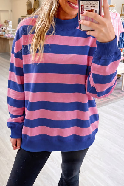 Rose Stripe Colorblock Mock Neck Relaxed Sweatshirt
