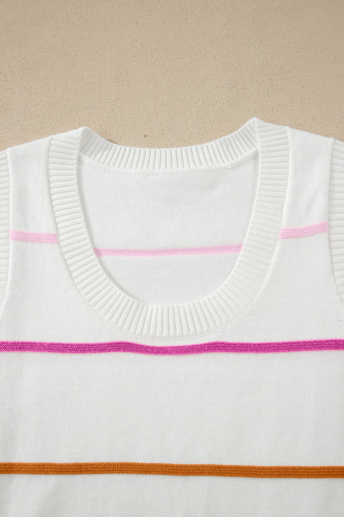 White Stripe Round Neck Knitted Sweater Tank