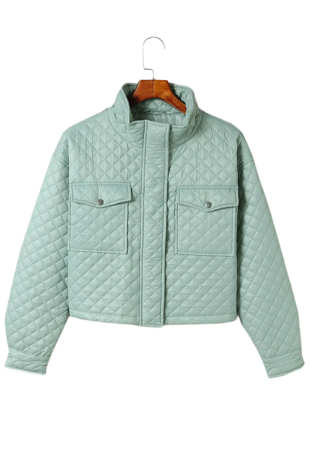 Green Quilted Pocketed Zip-up Cropped Jacket - Chic Meadow Boutique 