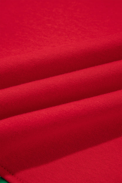 Fiery Red Polka Dot Letter Print Contrast Trim Mock Neck Sweatshirt