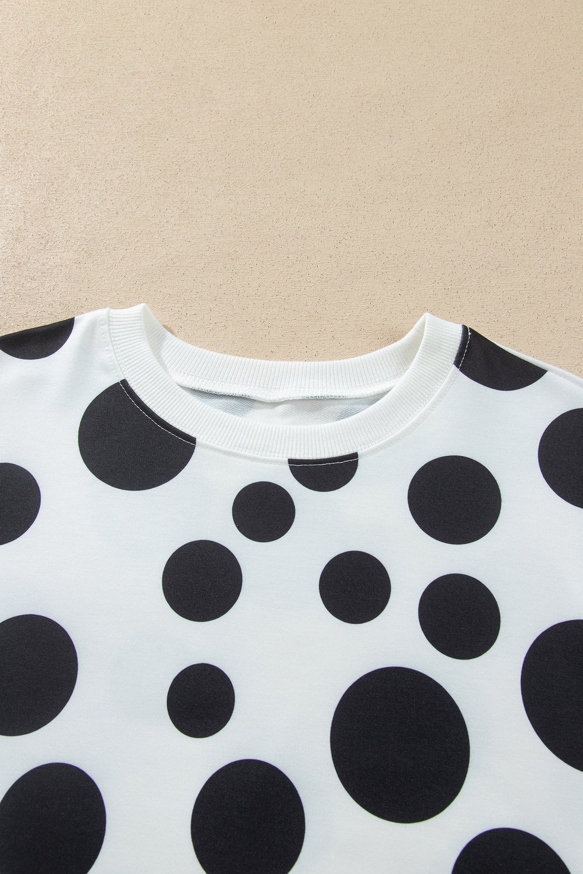 White Polka Dot Long Sleeve Top Drawstring Relaxed Pants Set