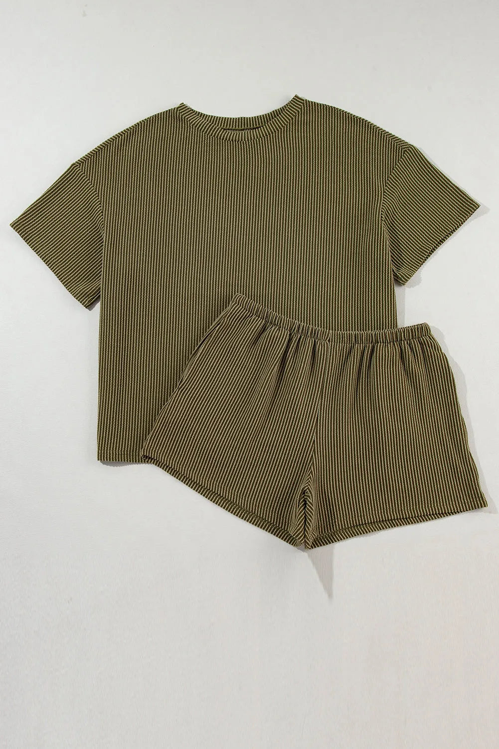 Jungle Green Ribbed Textured Knit Loose Fit Tee and Shorts Set - Chic Meadow Boutique 