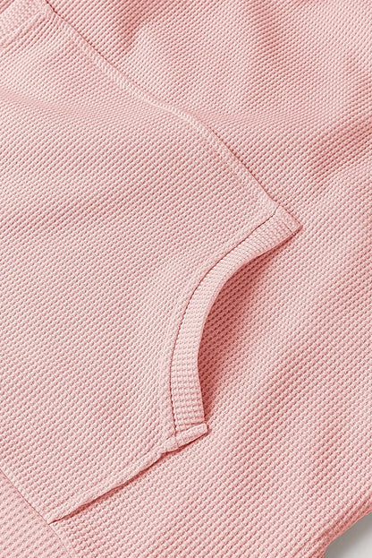 Light Pink Waffle Knit Fleece Lined High Low Oversized Hoodie - Chic Meadow Boutique 