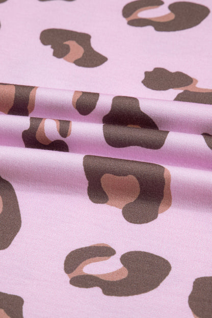 Pink Drawstring Leopard Print Patch Pocket Loose Pants