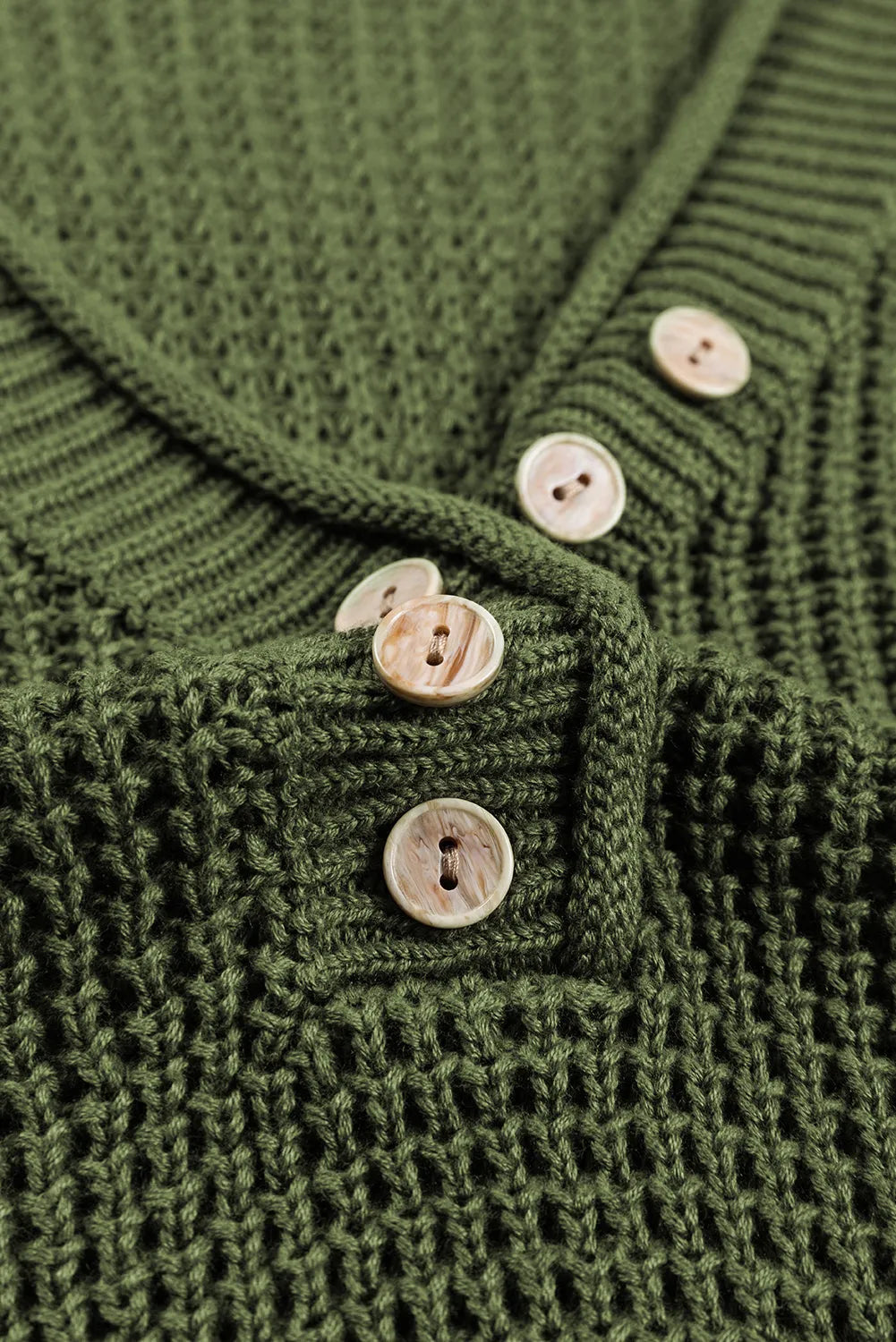 Pickle Green Pointelle Knit Button V Neck Drop Shoulder Sweater - Chic Meadow Boutique 