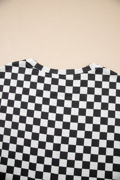Black Checkerboard T Shirt and High Waist Skorts 2 Piece Outfit