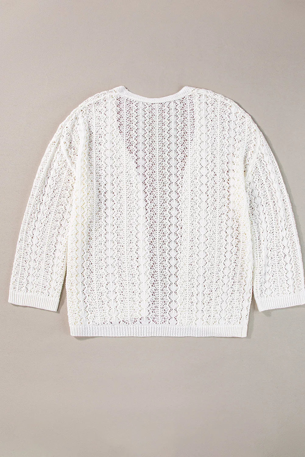 White Stylish Hollow Out Knit Drop Shoulder Cardigan - Chic Meadow Boutique 