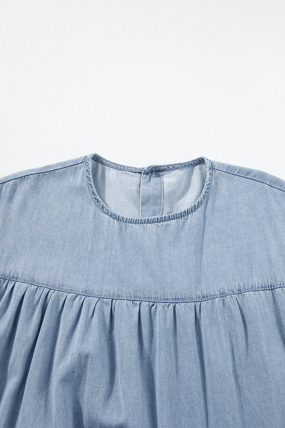 Beau Blue Ruffle Short Sleeve Tiered A-line Denim Dress - Chic Meadow Boutique 