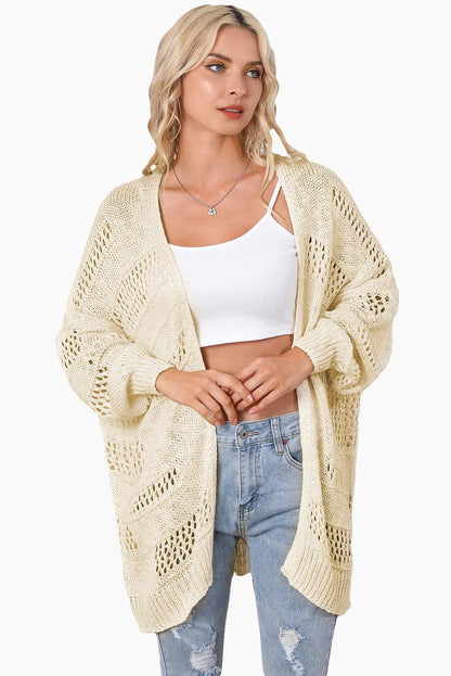 Apricot Casual Hollowed Knit Dolman Sleeve Cardigan - Chic Meadow Boutique 