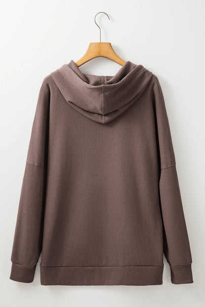 Coffee Waffle Knit Fleece Lined High Low Oversized Hoodie - Chic Meadow Boutique 