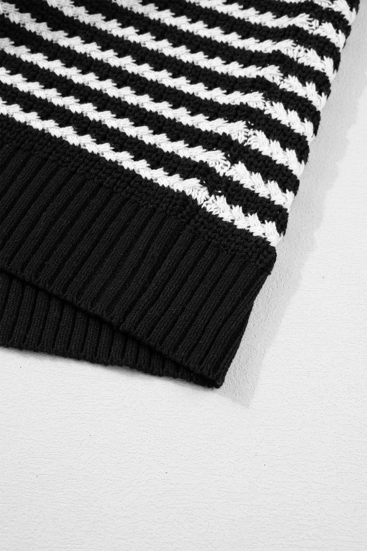 Black Stripe Short Sleeve Knit V Neck Bow Knot Sweater