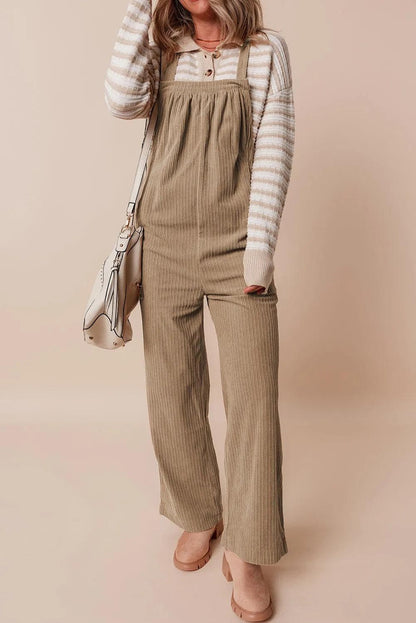 Bottoms/Jumpsuits & Rompers Gray Morn Solid Pocketed Loose Fit Corduroy Overall