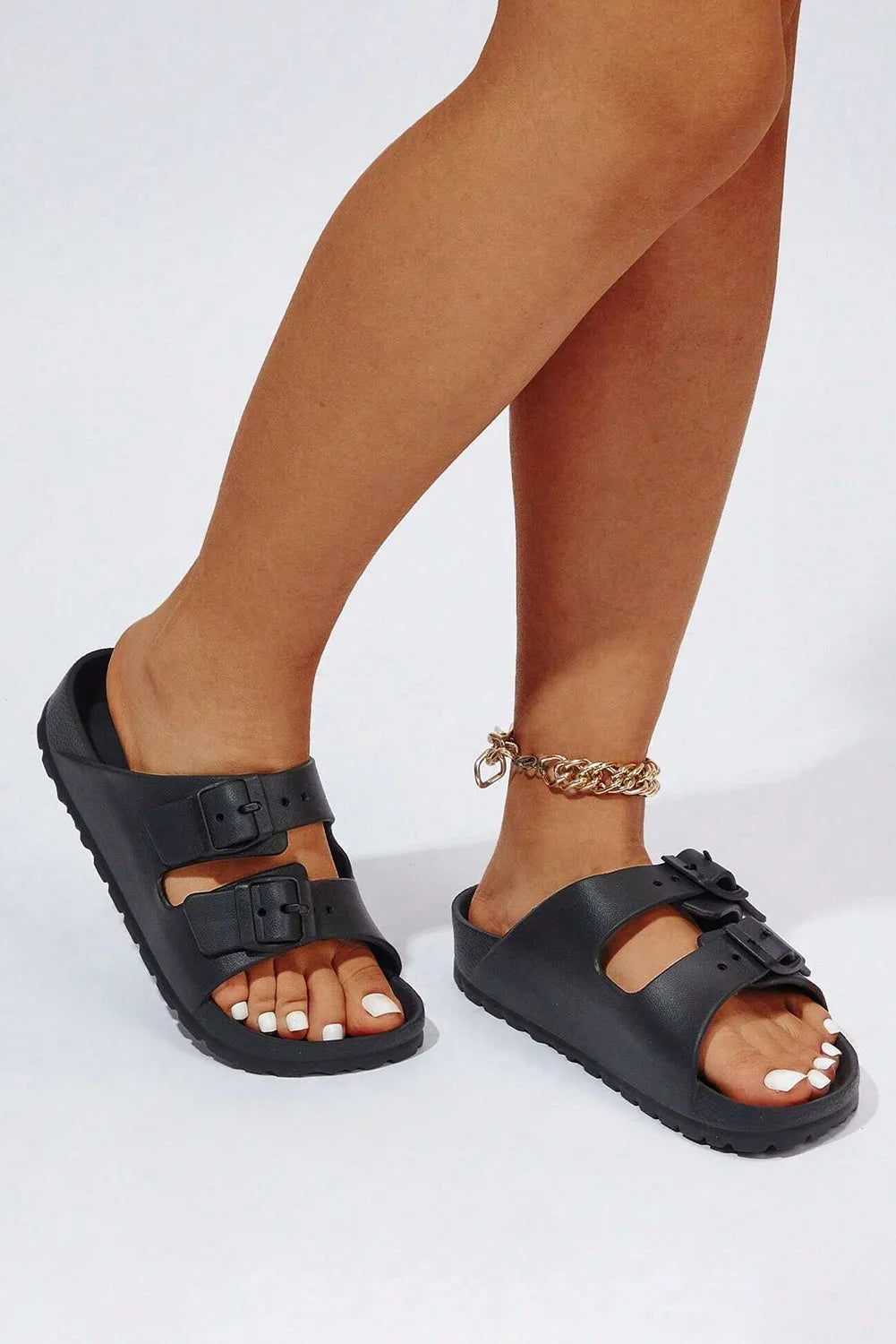 Black Double-buckle EVA Slippers - Chic Meadow Boutique 