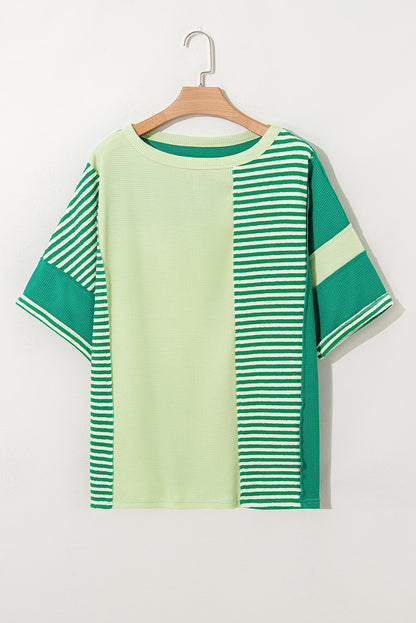Green Stripe Patchwork Colorblock Plus Size T Shirt