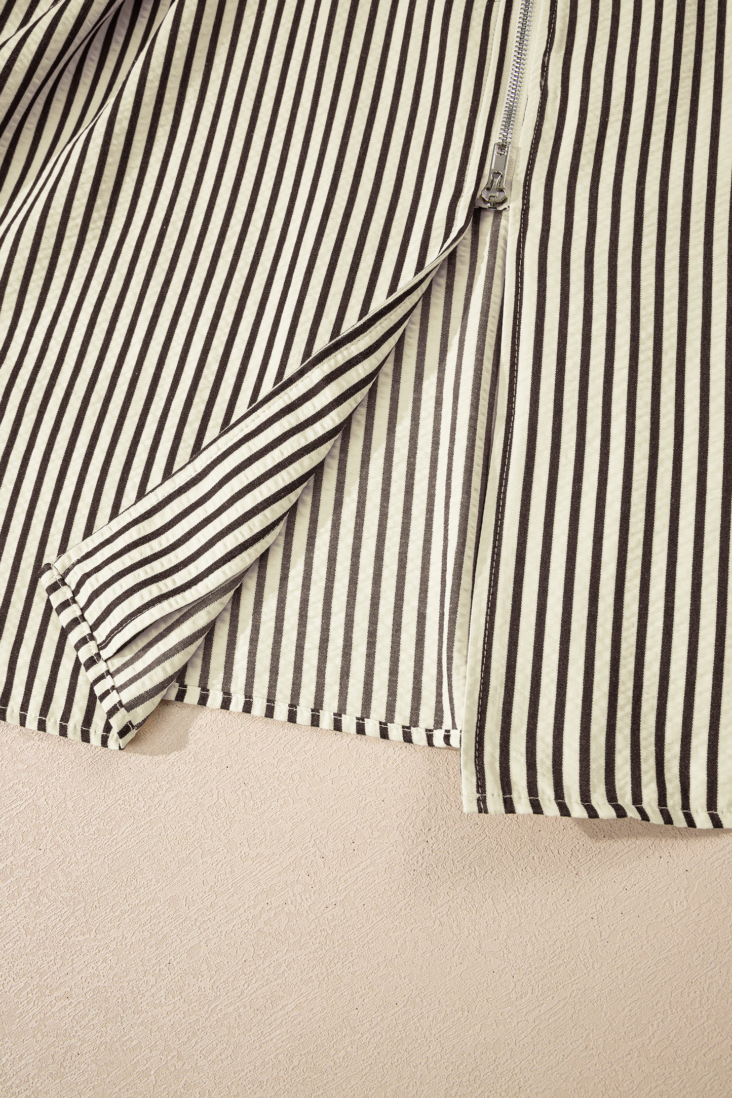 Black Stripe V Neck Zip Front Cinched High Waist Midi Dress