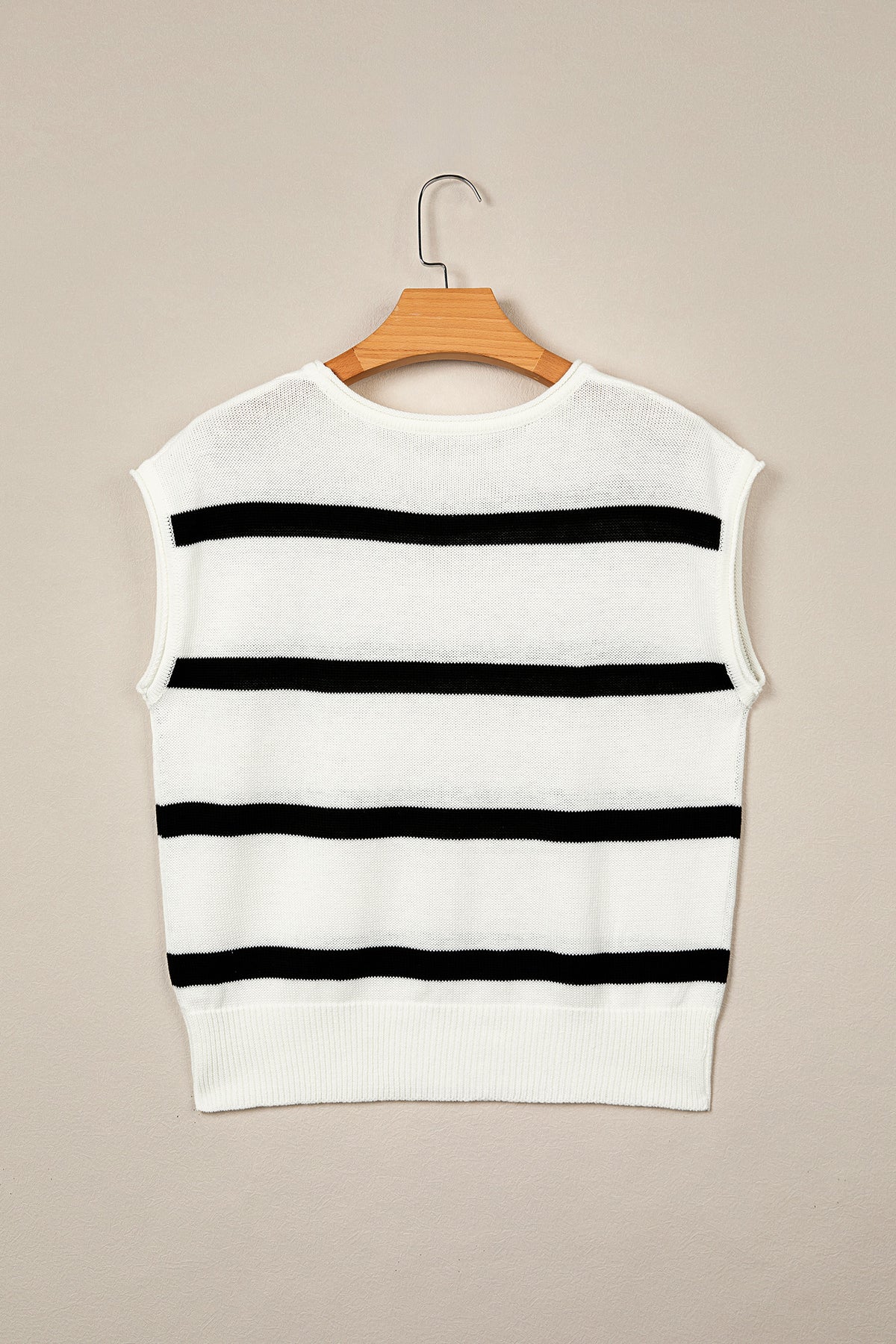 White Stripe Knit Western Short Sleeve Sweater
