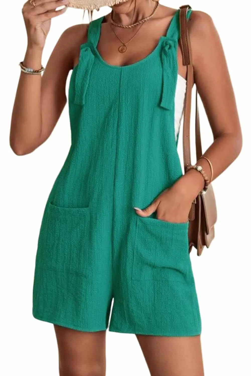 Bottoms/Jumpsuits & Rompers Adjustable Straps Pocketed Textured Romper