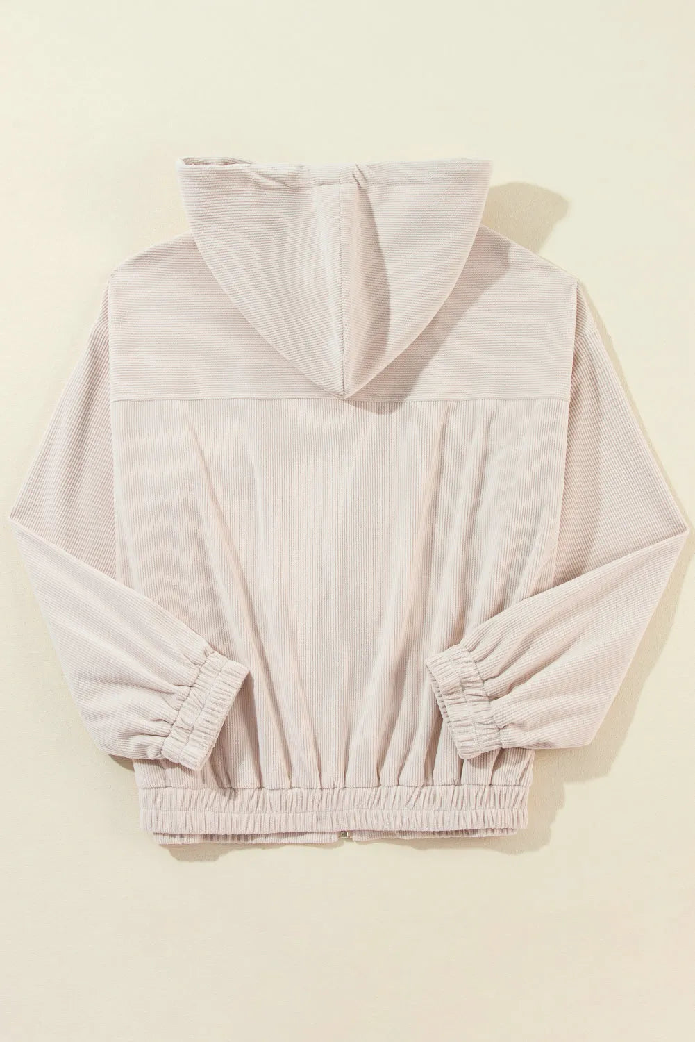 White Corduroy Drawstring Hooded Pocket Zip Up Jacket - Chic Meadow Boutique 