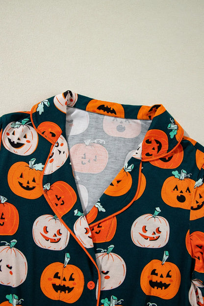 Orange Halloween Pattern Short Sleeve Shirt Pajama Set - Chic Meadow Boutique 